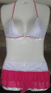 Pink & White Bra & Thong Skirt