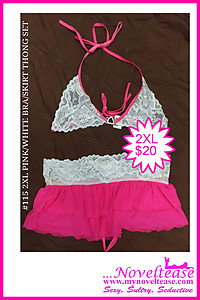 Pink & White Bra & Thong Skirt