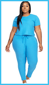 Aqua Crop Top Long Pant Set Plus