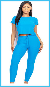 Aqua Crop Top Long Pant Sets