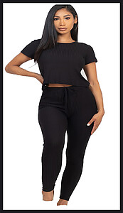 Black Crop Top Long Pant Sets