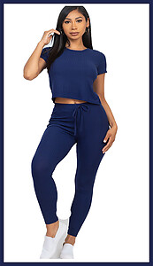 Navy Crop Top Long Pant Sets