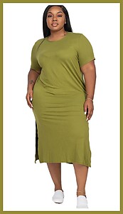 Olive Green Side Split Dress Plus