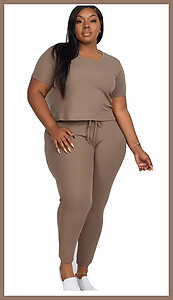 Taupe Crop Top Long Pant Set Plus