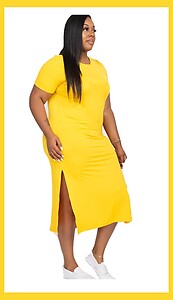 Yellow Side Split Dress Plus