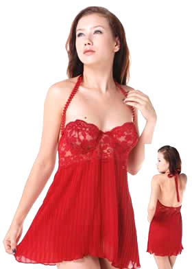 Halter Neck Mesh & Lace Babydoll