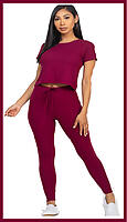 Burgundy Crop Top Long Pant Sets