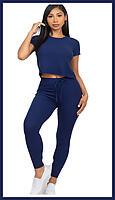 Navy Crop Top Long Pant Sets