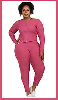 Pink Zip Crop Top Lounge Set Plus