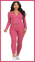 Pink Zip Crop Top Lounge Set