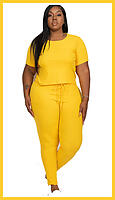 Yellow Crop Top Long Pant Set Plus