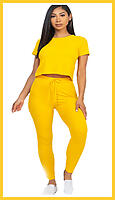 Yellow Crop Top Long Pant Sets